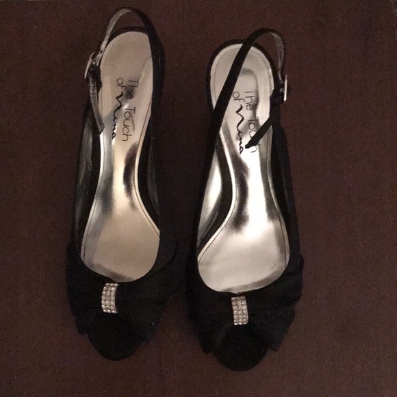 The Touch of Nina Black Satin Slingbacks - Picture 3 of 4